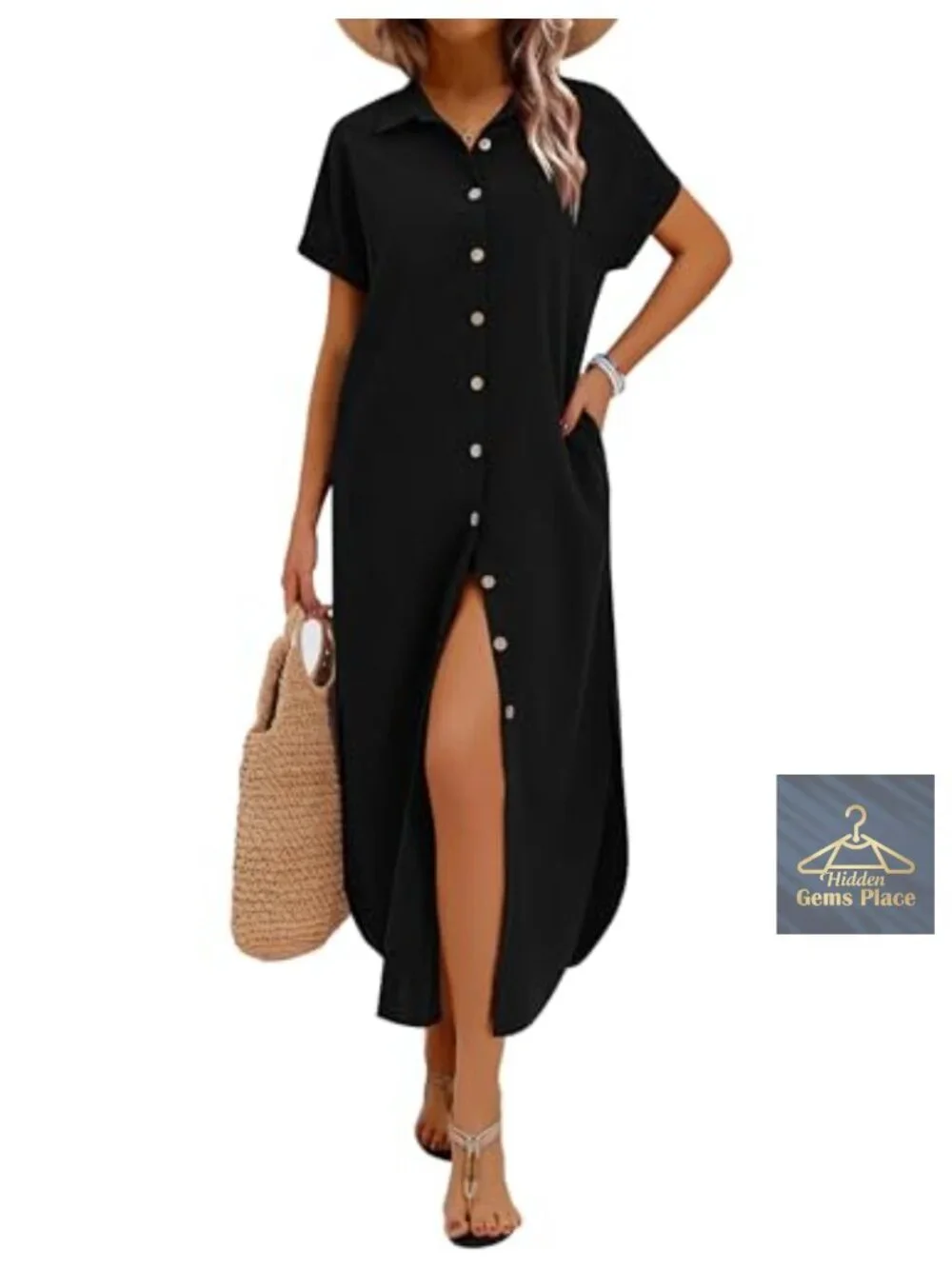 Button Down Maxi Beach Cover Up with Pockets